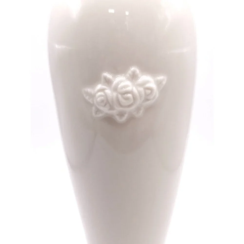 White Ceramic Vase With Rose Embossed Design & Gold Trim - Picture 2 of 11